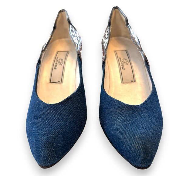 Vintage Leather, Denim & Cowhide Studded Boho Heels - Picture 6 of 12